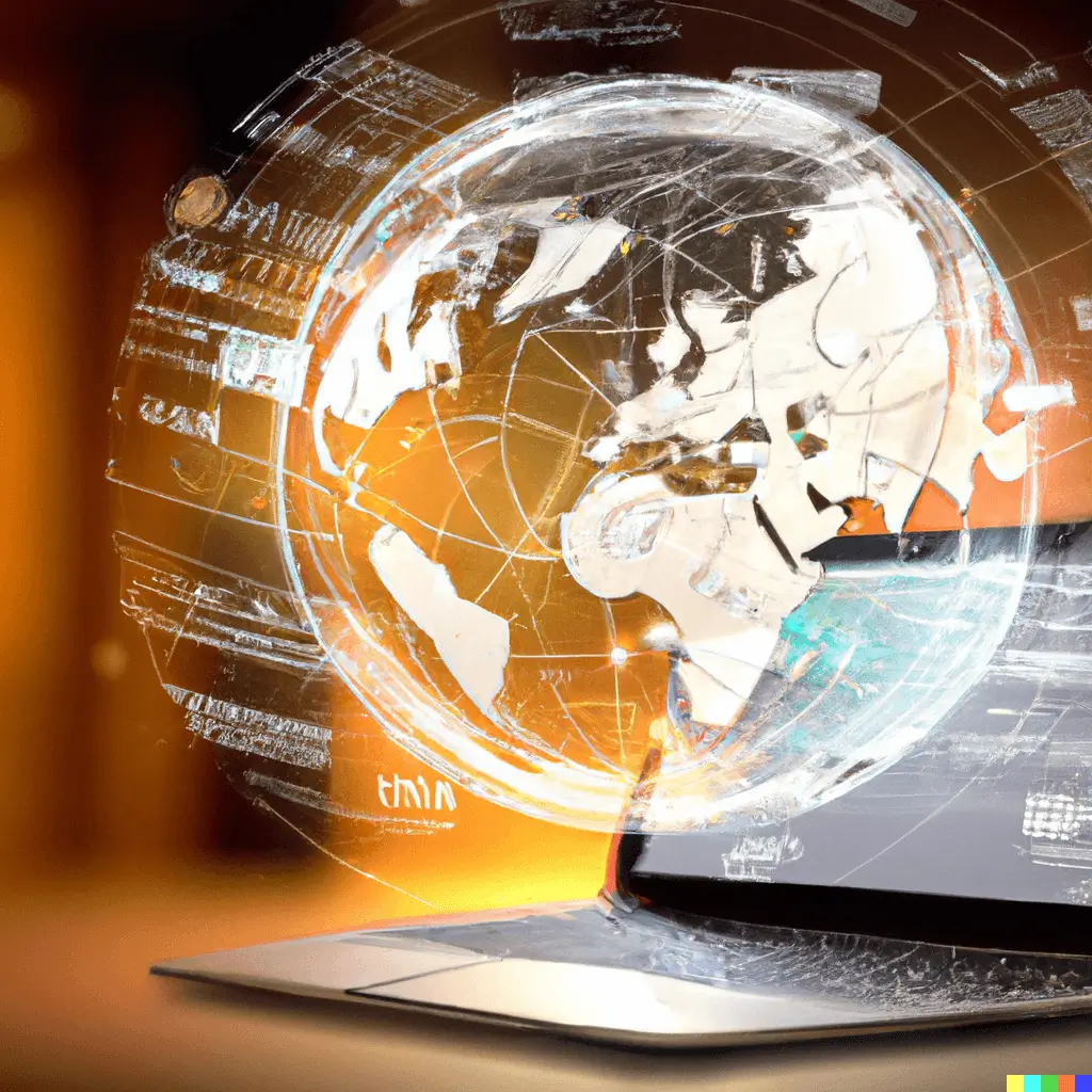 A gleaming digital globe symbolizing the interconnectedness of the internet sits atop an open laptop screen. On the screen, an AI's thought process in generating the perfect webpage title unfolds in several languages, highlighting the cross-cultural and multilingual capabilities of Scale Sleek's AI. The AI's operations take center stage, as it creates and optimizes webpage titles, while adapting to various cultural nuances and SEO practices. This scene reflects the power of Scale Sleek in managing webpage titles for multilingual websites.